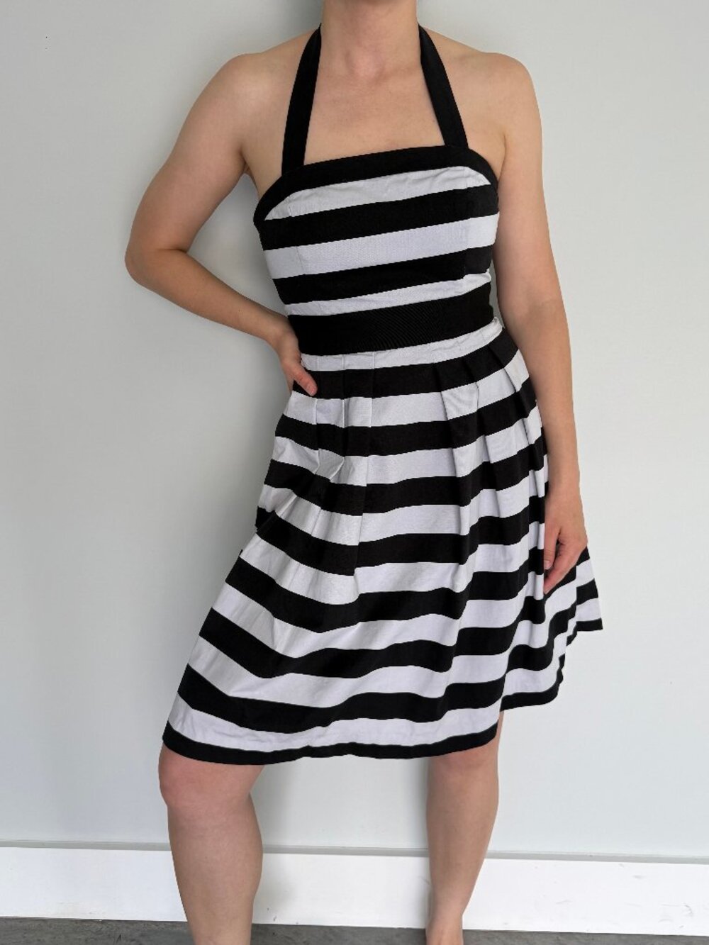 White House Black Market Striped Halter Dress Cotton Fit & Flare Size 2